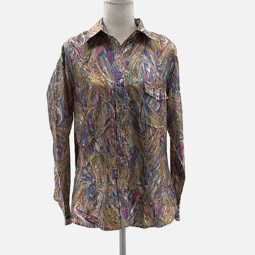 Obermeyer Vintage Marbled Long Sleeve Button Front Wind Shirt - Size Medium - Picture 1 of 5